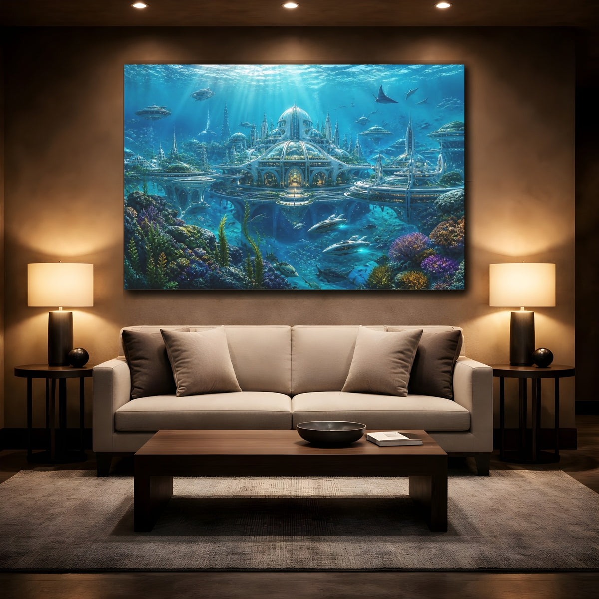 Mockup 2. Underwater Dome City shown as canvas print