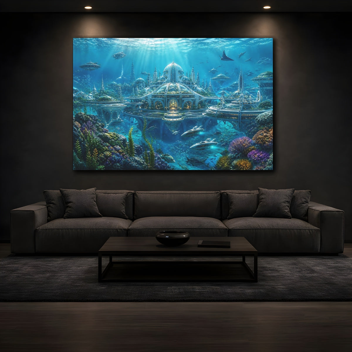 Mockup 3. Underwater Dome City shown as canvas print