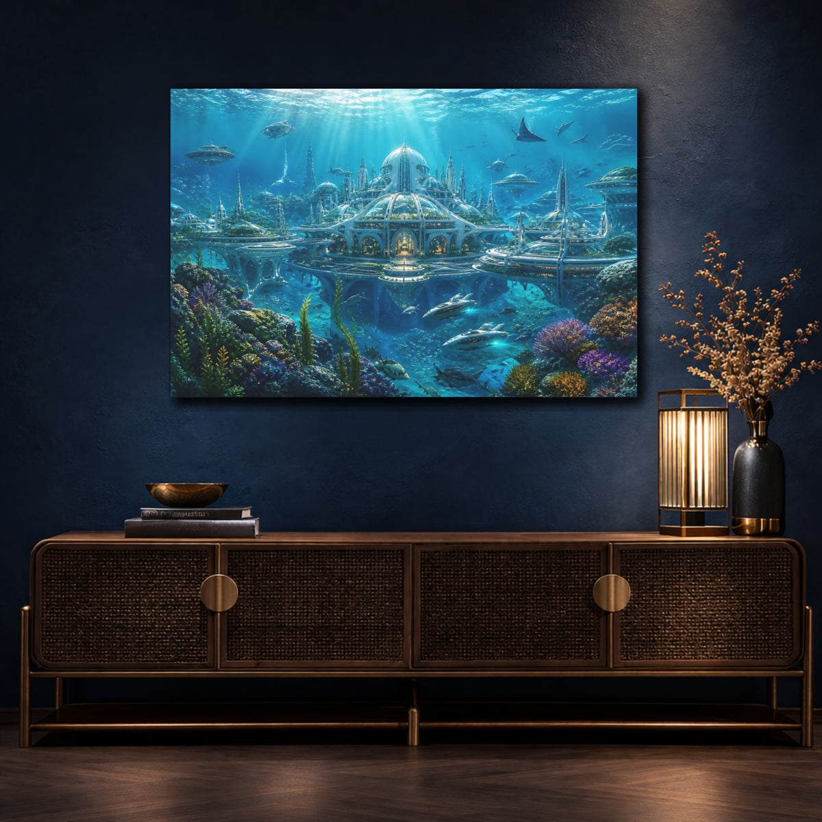 Mockup 4. Underwater Dome City shown as canvas print