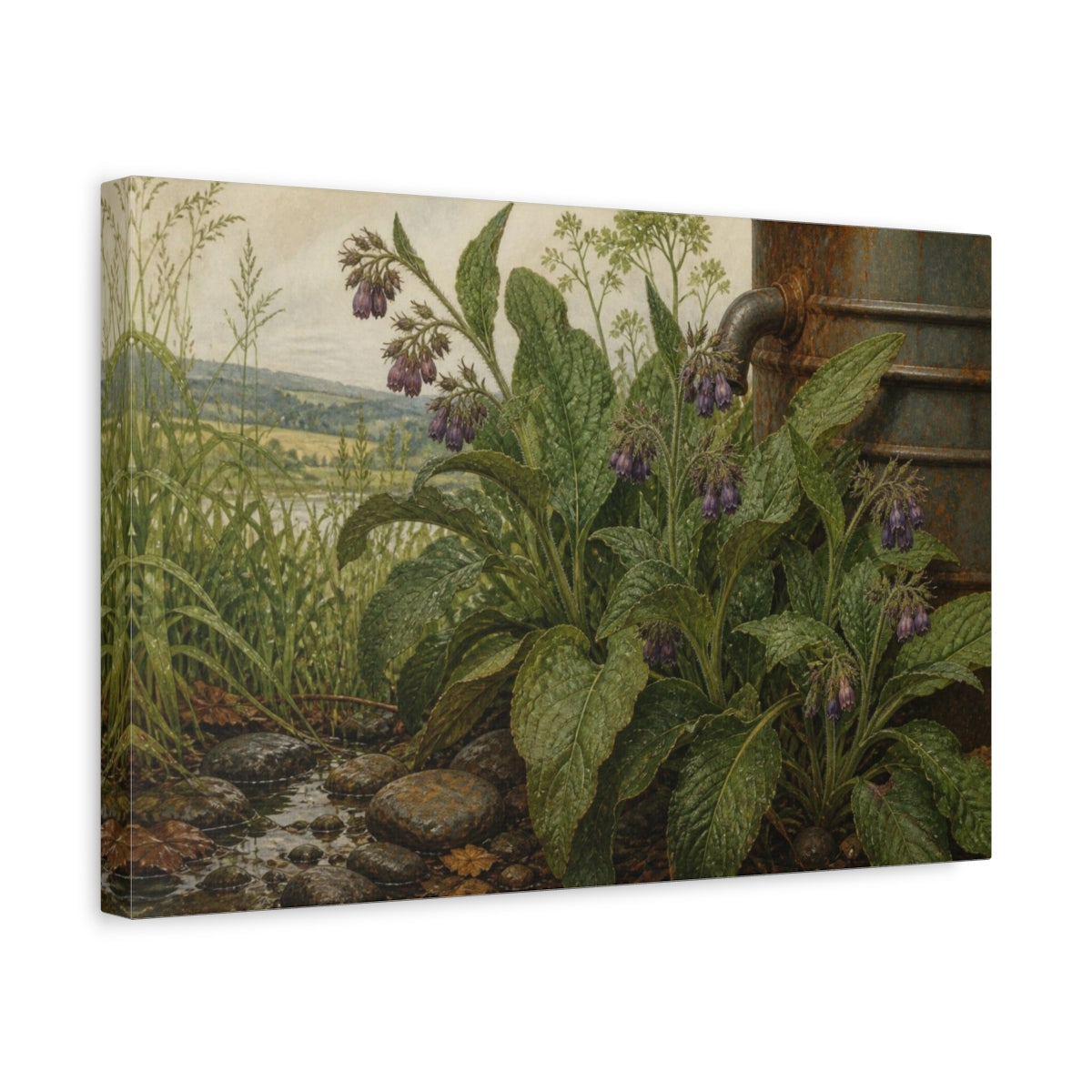 Side Mockup 4. Vintage Botanical Comfrey shown as canvas print