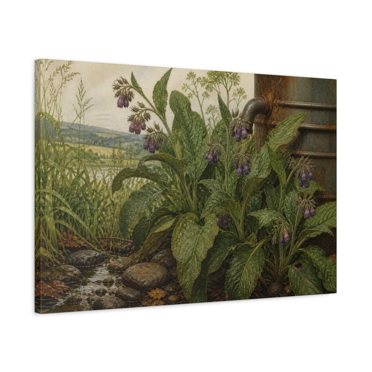 Side Mockup 2. Vintage Botanical Comfrey shown as canvas print