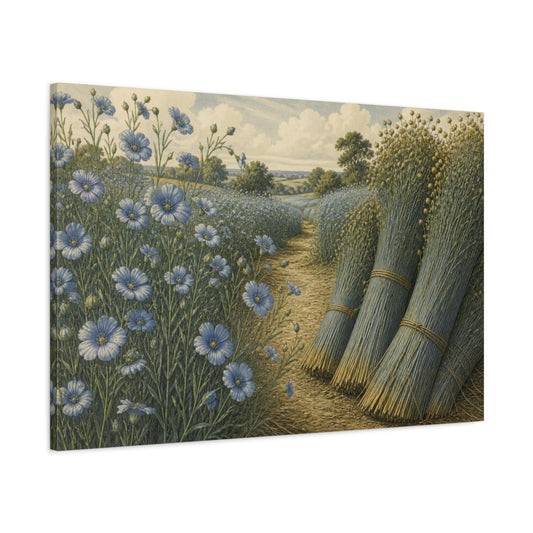 Main Mockup. Vintage Botanical Flax Field shown as canvas print