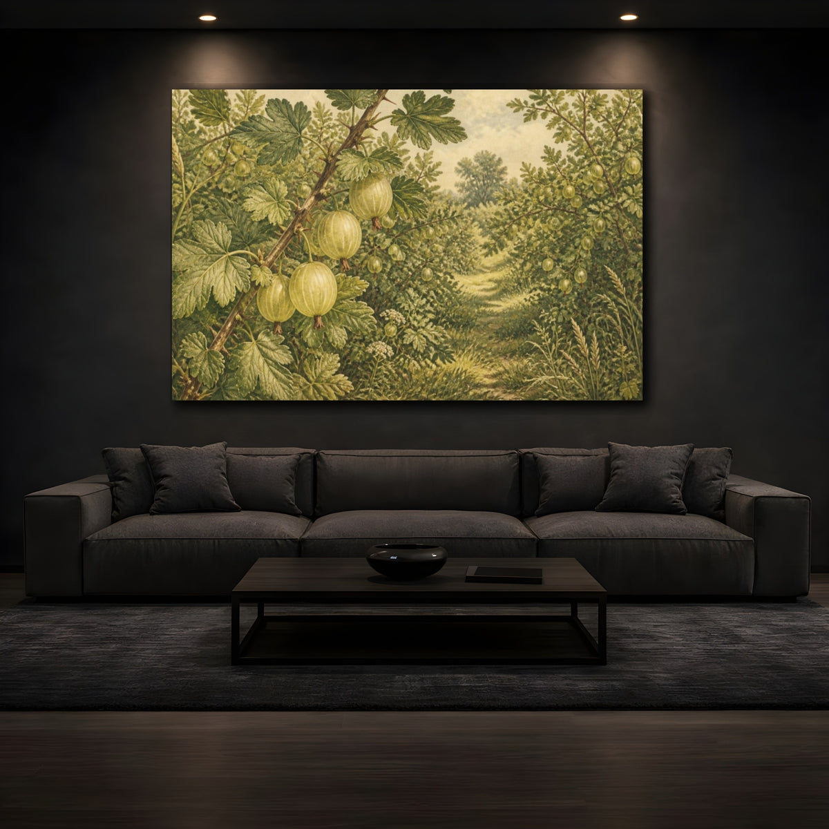 Mockup 3. Vintage Botanical Gooseberries shown as canvas print