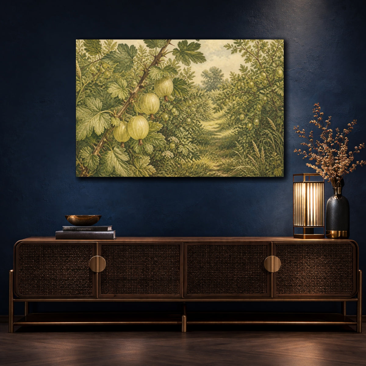 Mockup 4. Vintage Botanical Gooseberries shown as canvas print
