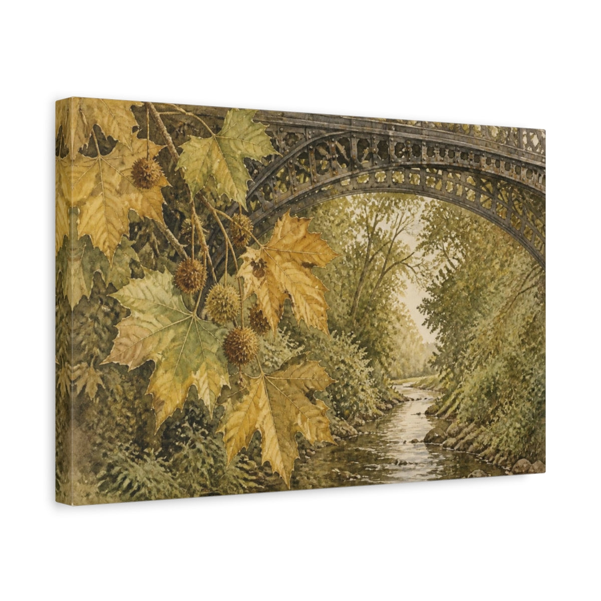 Side Mockup 4. Vintage Botanical Plane Leaves shown as canvas print