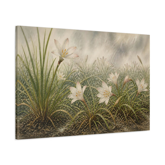 Main Mockup. Vintage Botanical Rain Lily Study shown as canvas print