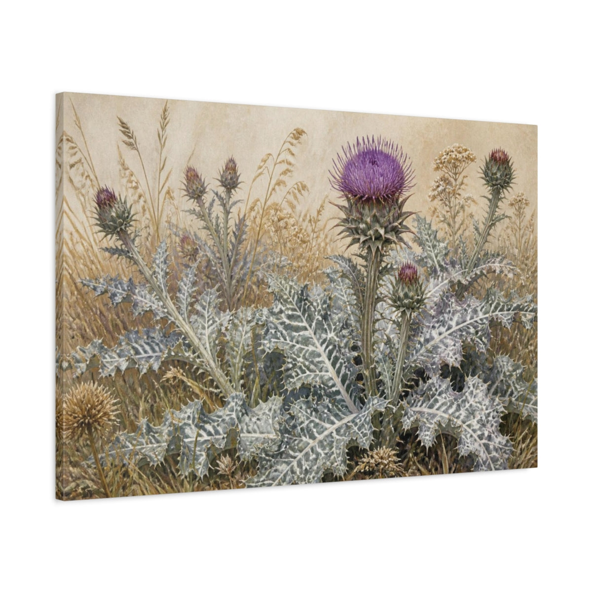 Main Mockup. Vintage Botanical Thistle Study shown as canvas print