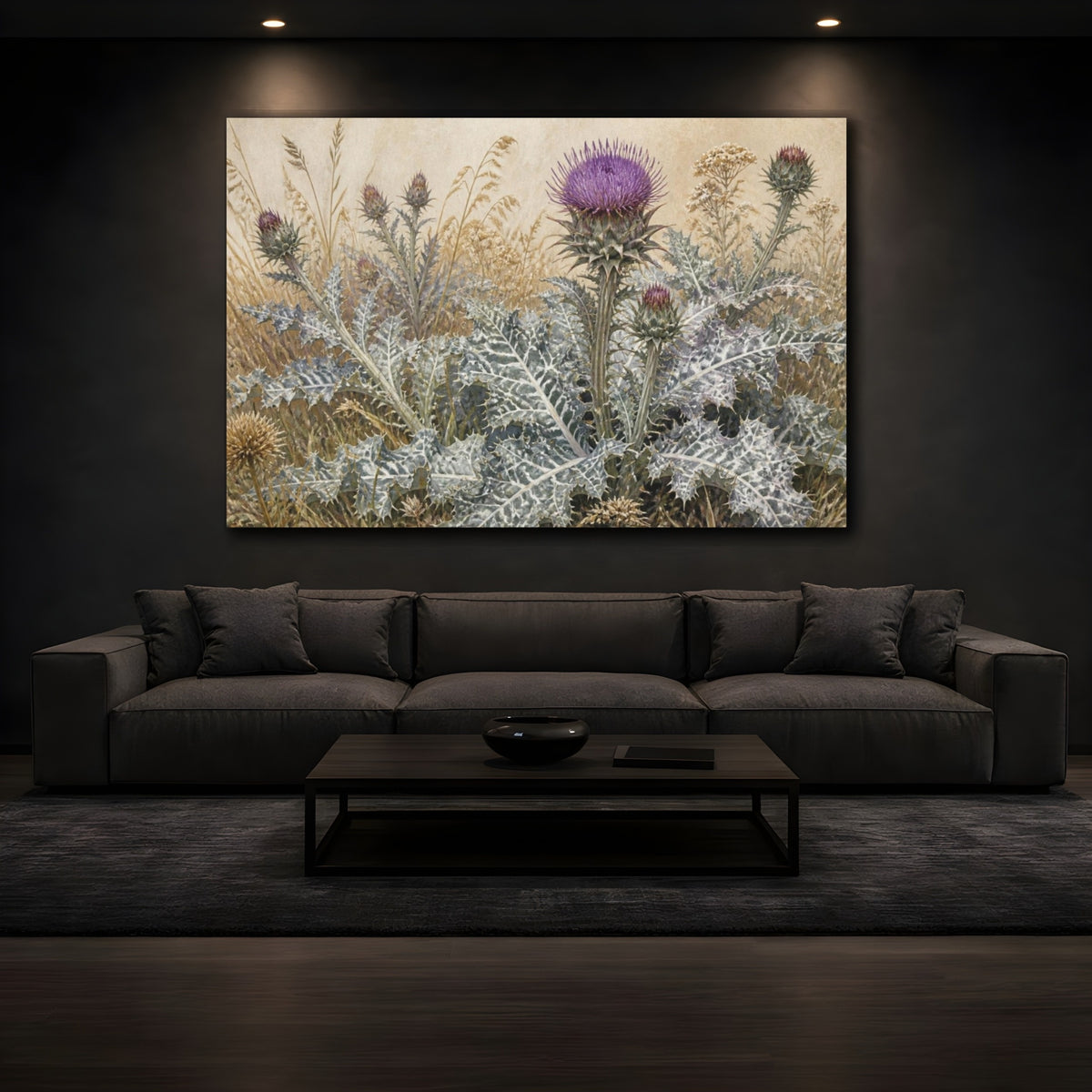 Mockup 3. Vintage Botanical Thistle Study shown as canvas print