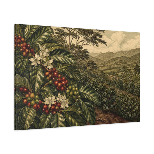 Main Mockup. Vintage Coffee Botanical shown as canvas print