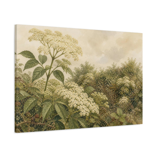 Main Mockup. Vintage Elderflower Study shown as canvas print