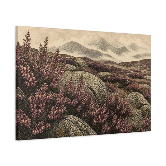 Main Mockup. Vintage Heather Landscape shown as canvas print