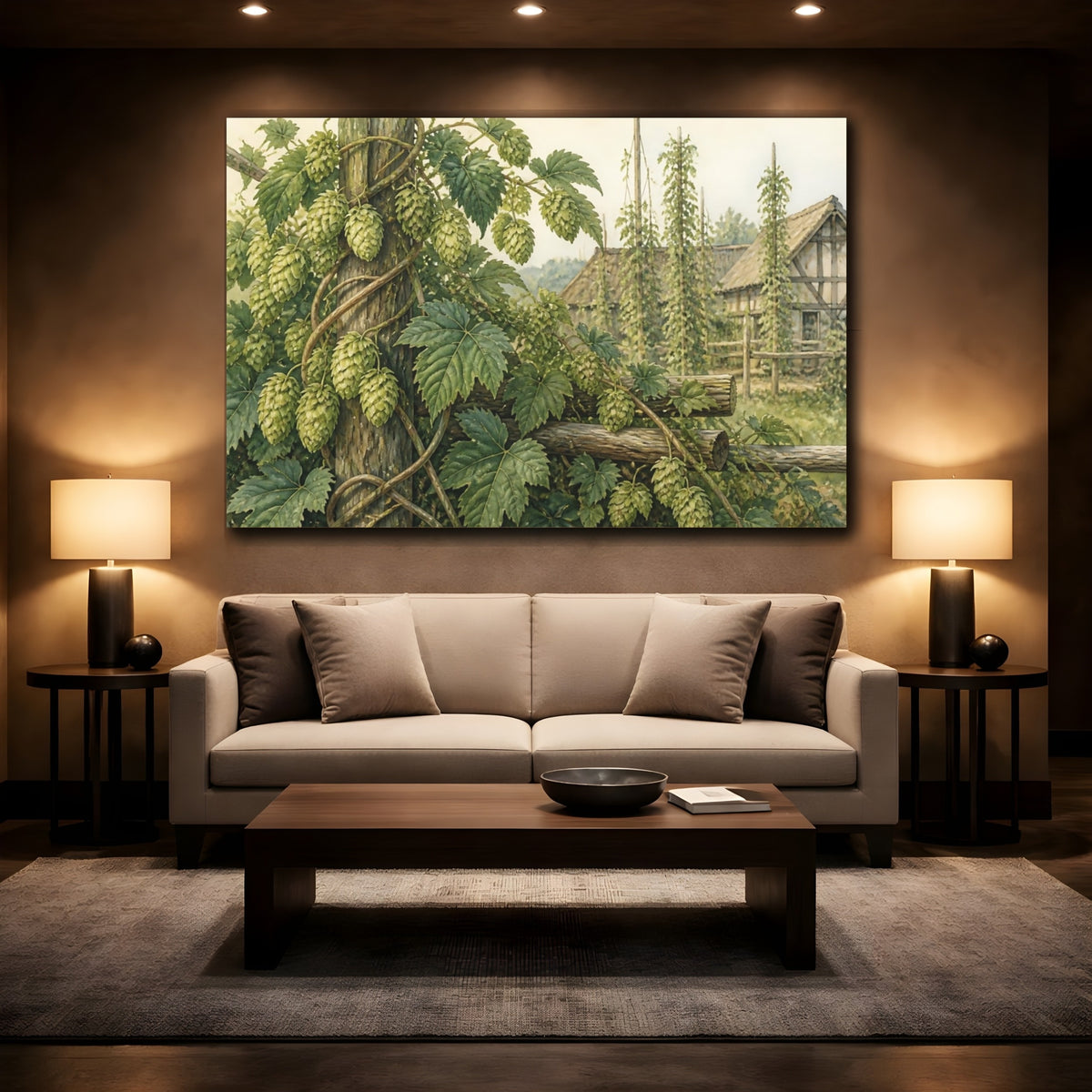 Mockup 2. Vintage Hop Vine shown as canvas print