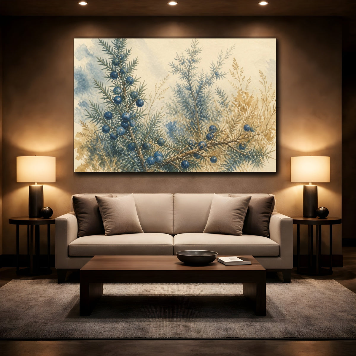 Mockup 2. Vintage Juniper Berries shown as canvas print
