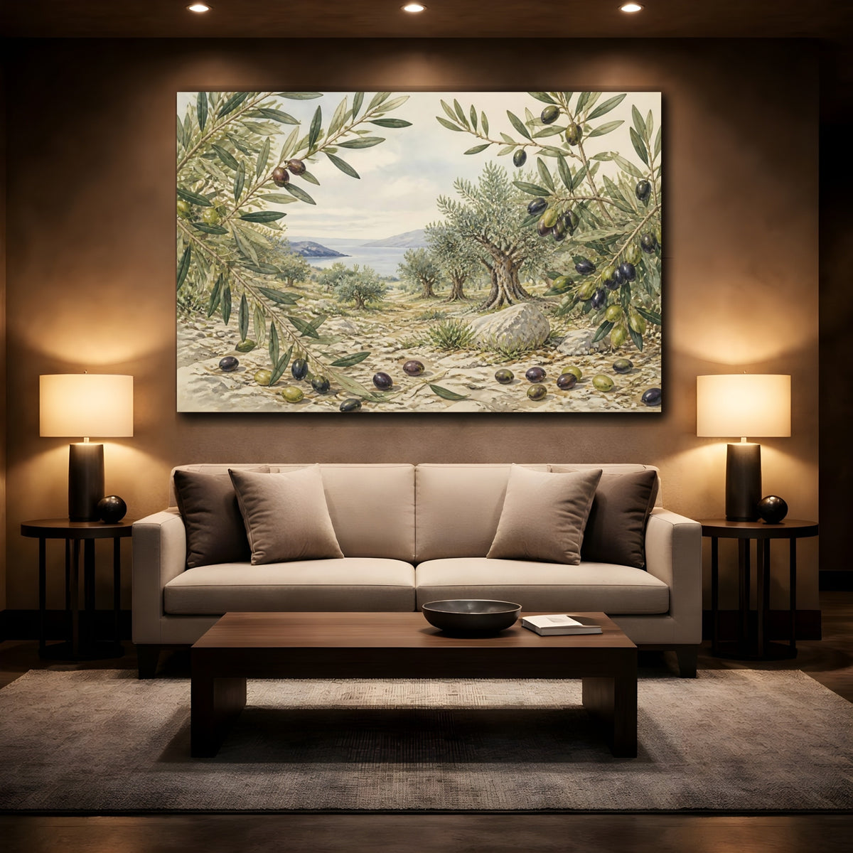 Mockup 2. Vintage Olive Branches shown as canvas print