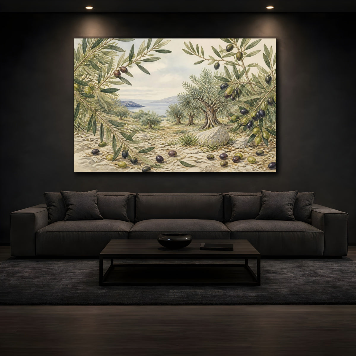 Mockup 3. Vintage Olive Branches shown as canvas print