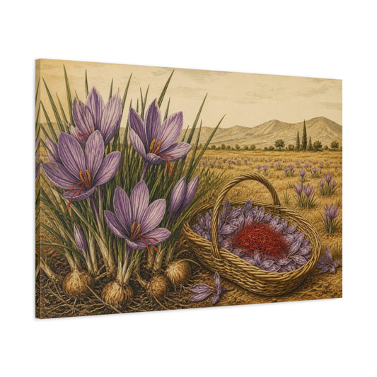 Main Mockup. Vintage Saffron Crocus shown as canvas print