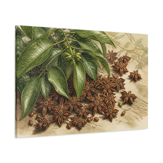 Main Mockup. Vintage Star Anise Study shown as canvas print
