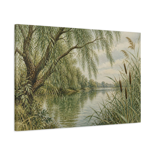 Main Mockup. Vintage Willow River Scene shown as canvas print