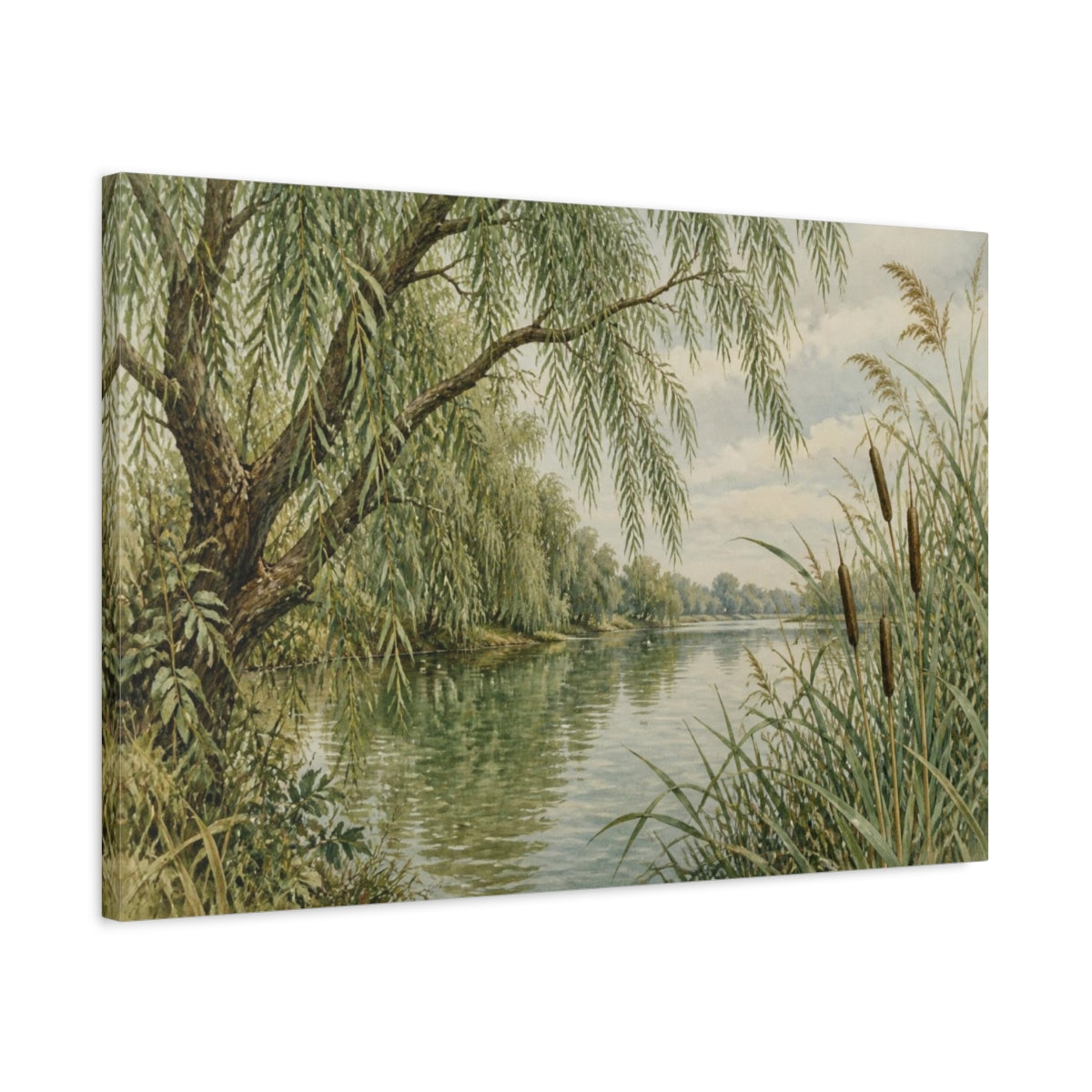 Side Mockup 2. Vintage Willow River Scene shown as canvas print
