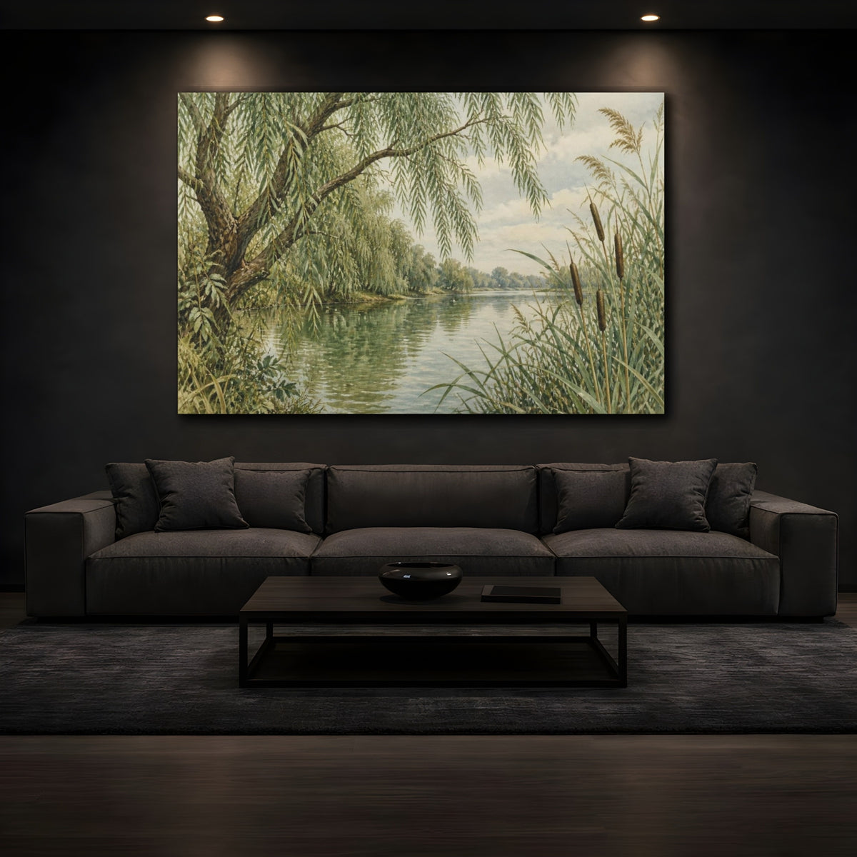 Mockup 3. Vintage Willow River Scene shown as canvas print