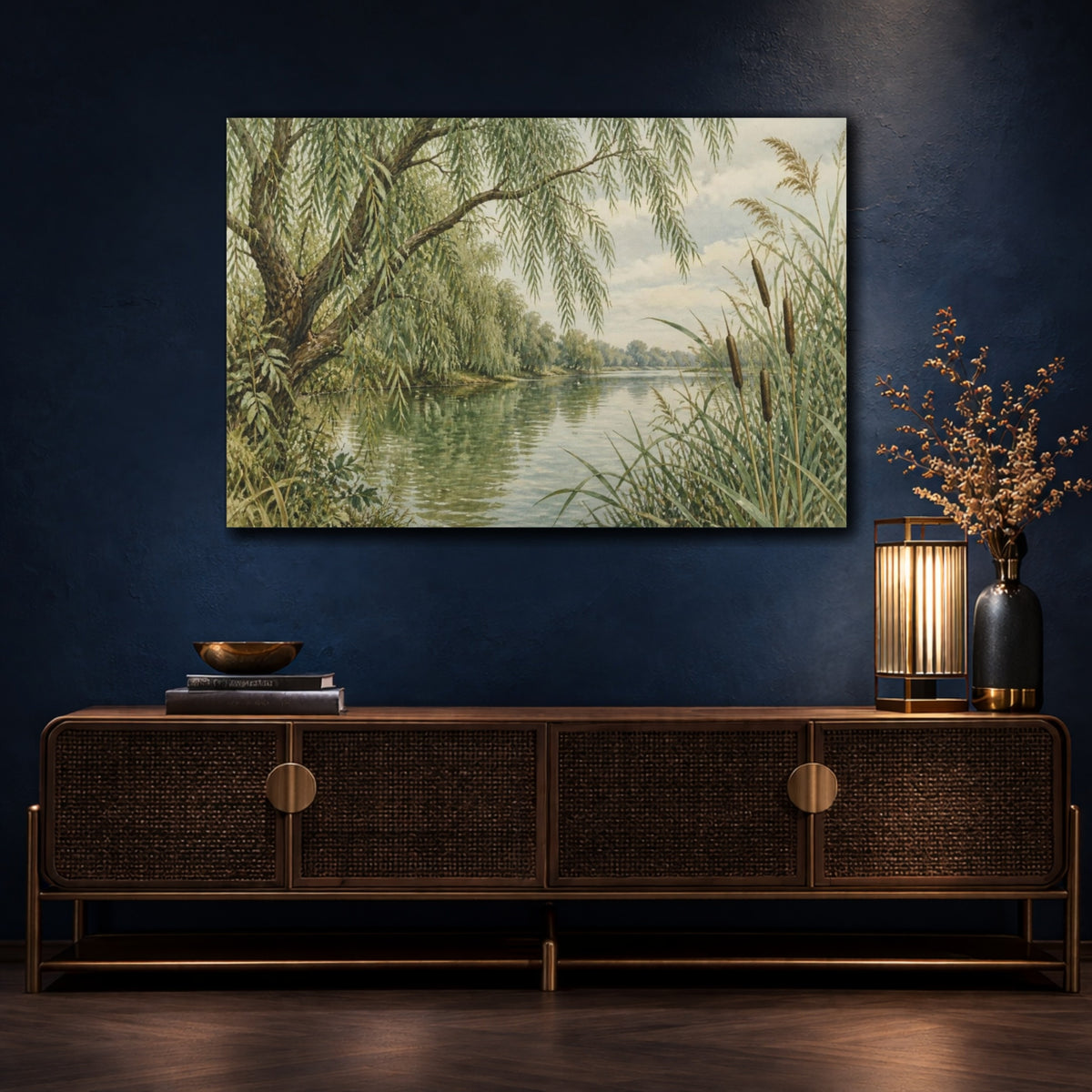 Mockup 4. Vintage Willow River Scene shown as canvas print