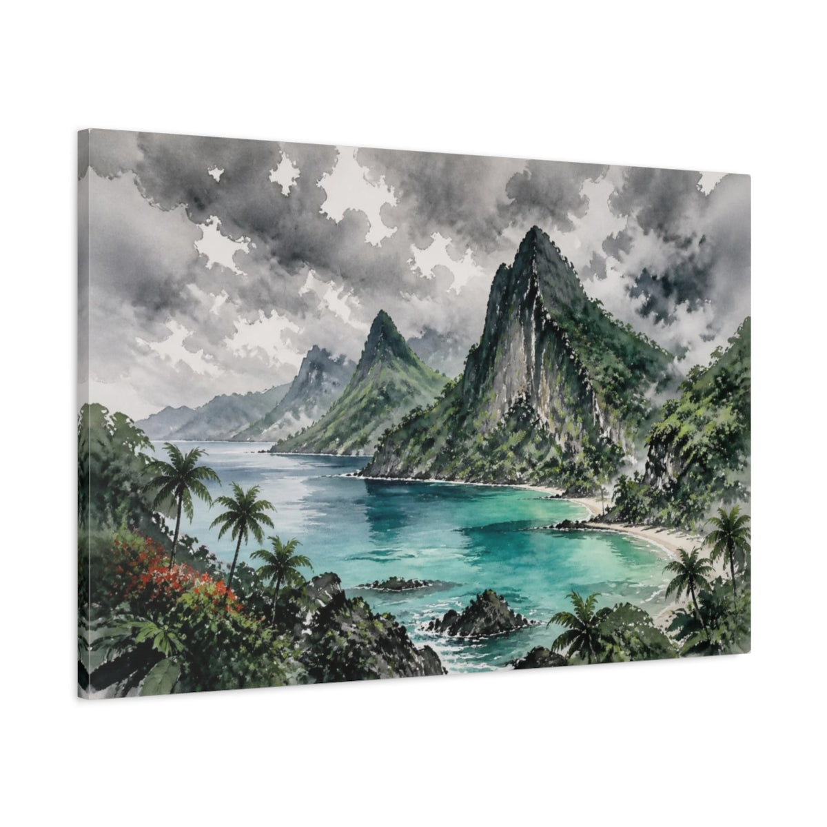 Main Mockup. Volcanic Cliffs Landscape shown as canvas print