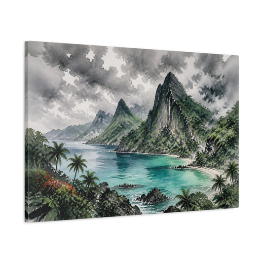 Main Mockup. Volcanic Cliffs Landscape shown as canvas print