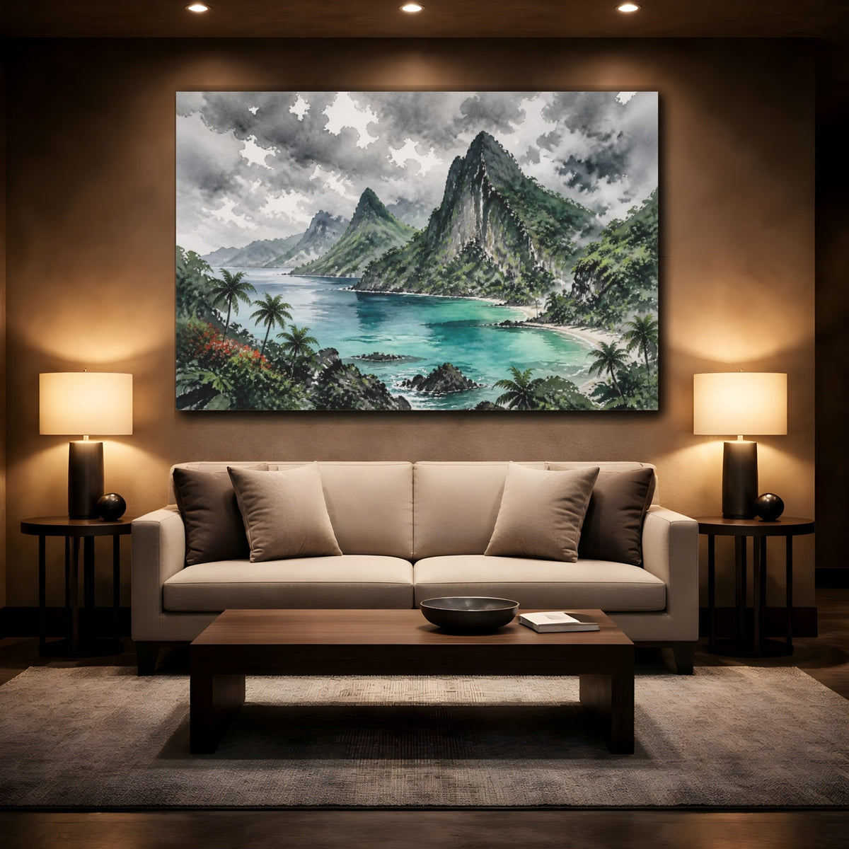 Mockup 2. Volcanic Cliffs Landscape shown as canvas print