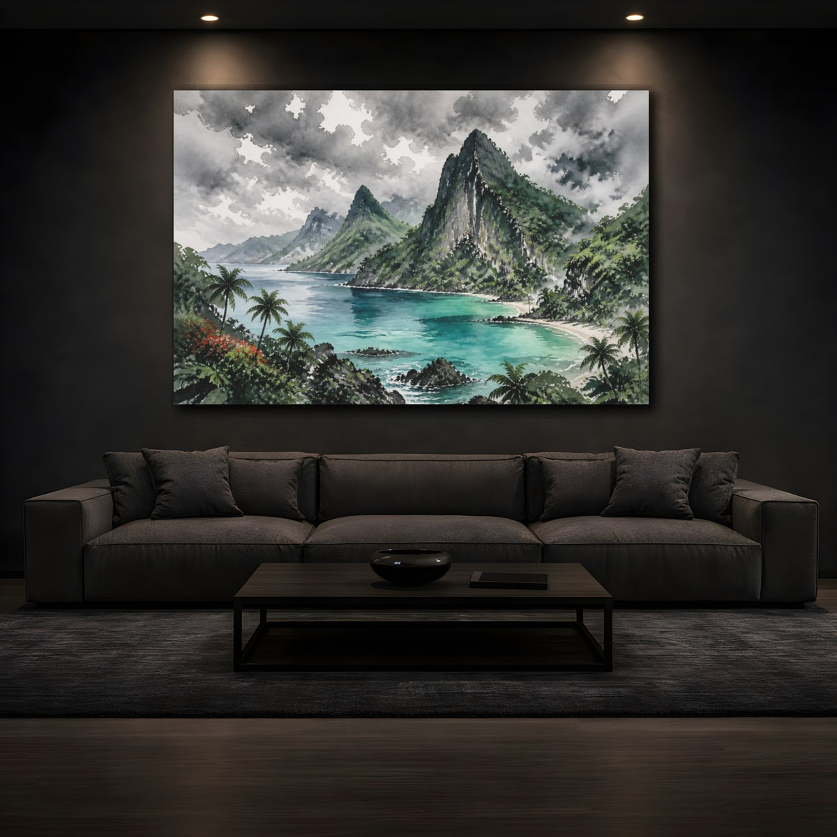 Mockup 3. Volcanic Cliffs Landscape shown as canvas print