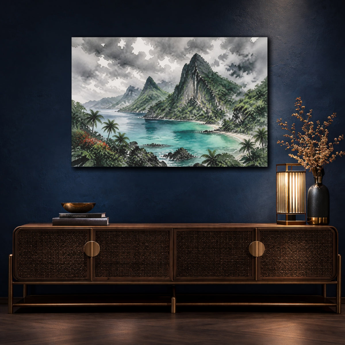Mockup 4. Volcanic Cliffs Landscape shown as canvas print