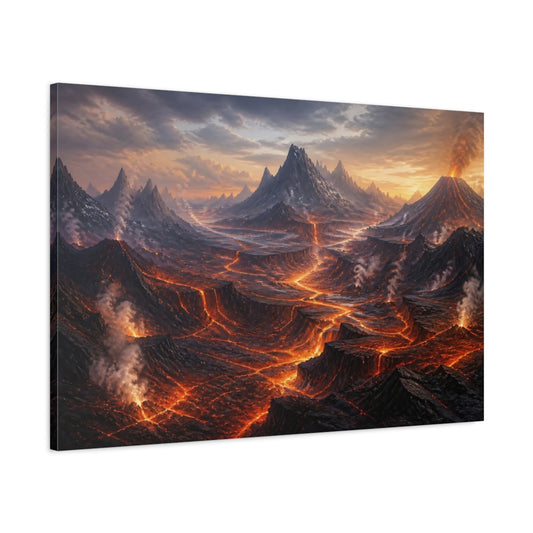 Main Mockup. Volcanic Landscape At Dusk shown as canvas print