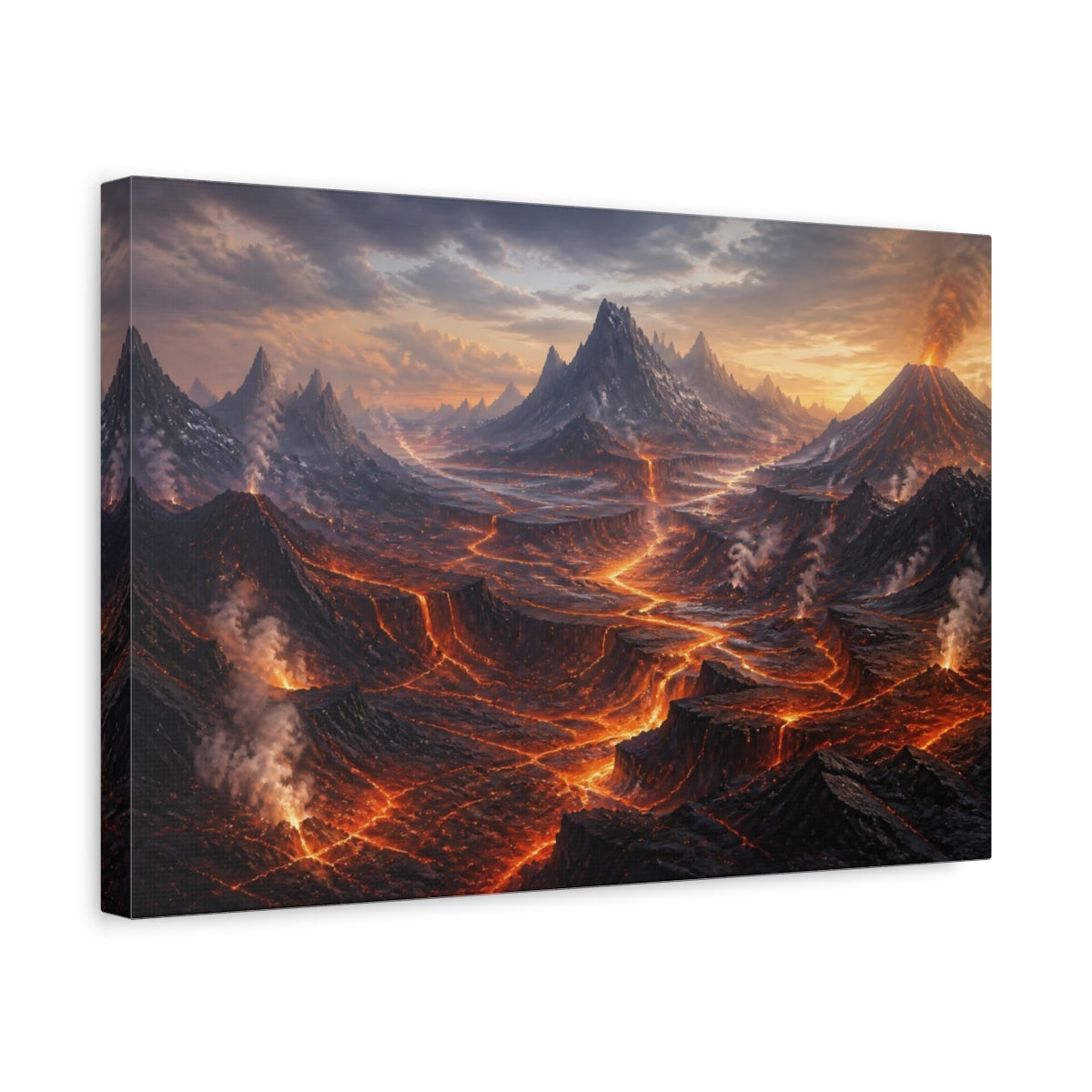 Side Mockup 4. Volcanic Landscape At Dusk shown as canvas print