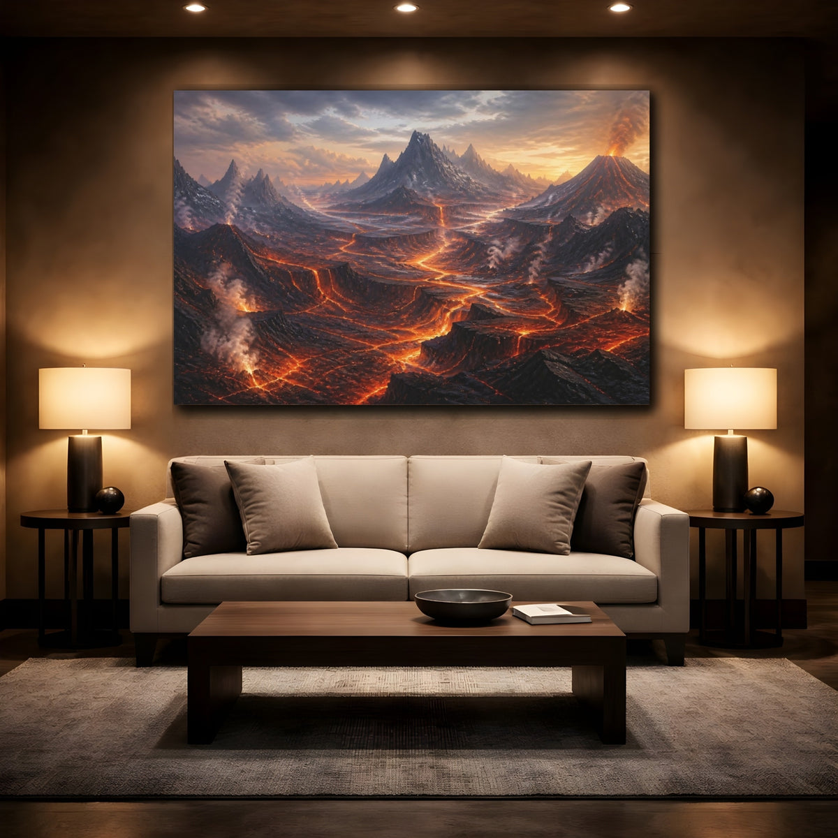 Mockup 2. Volcanic Landscape At Dusk shown as canvas print