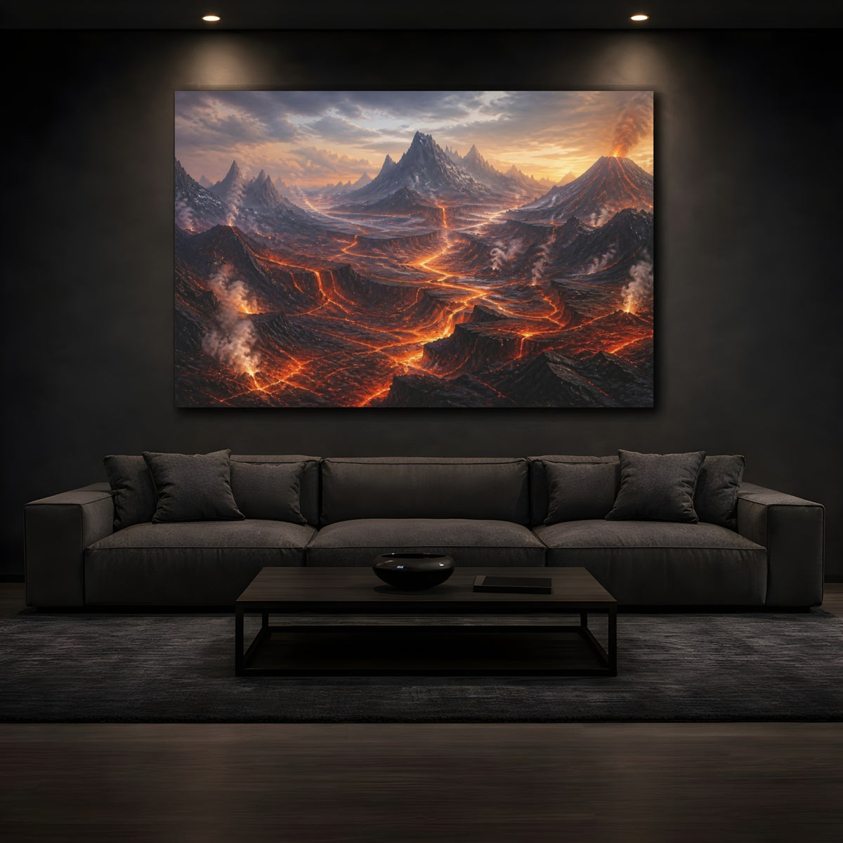 Mockup 3. Volcanic Landscape At Dusk shown as canvas print