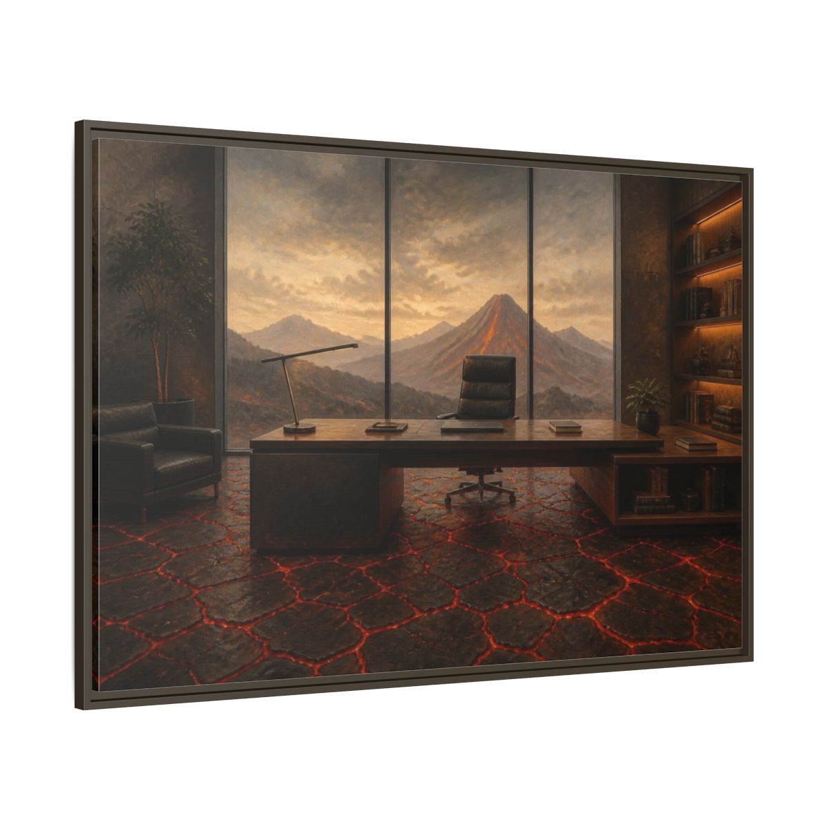 Side Mockup 8. Volcanic Office View shown as framed canvas print