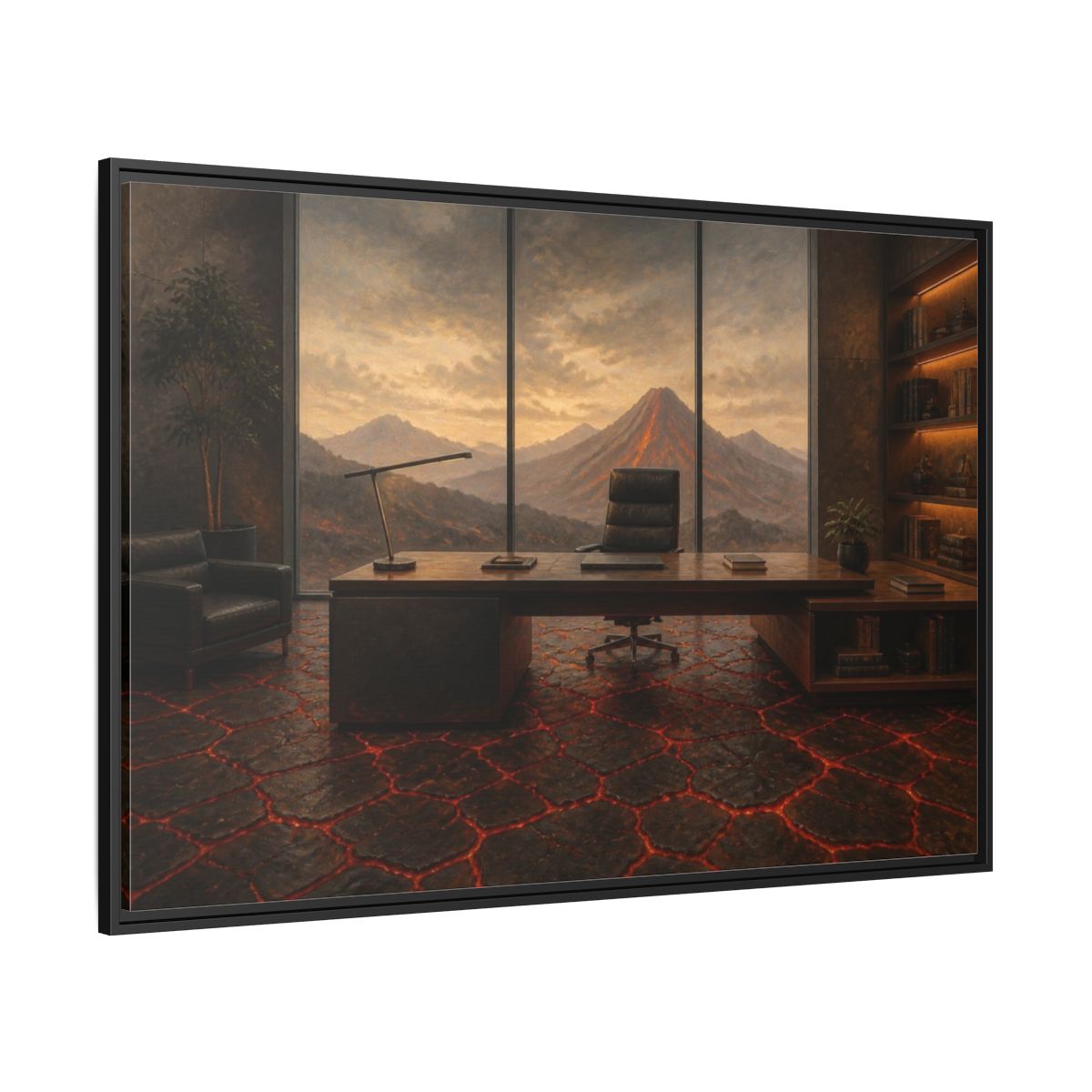 Side Mockup 12. Volcanic Office View shown as framed canvas print
