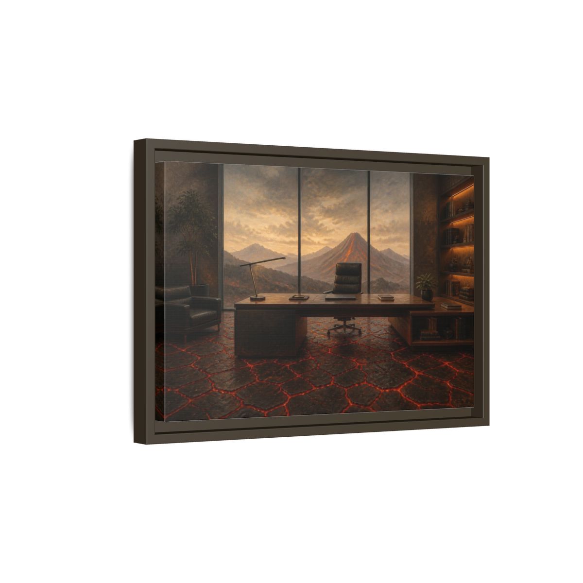 Side Mockup 5. Volcanic Office View shown as framed canvas print