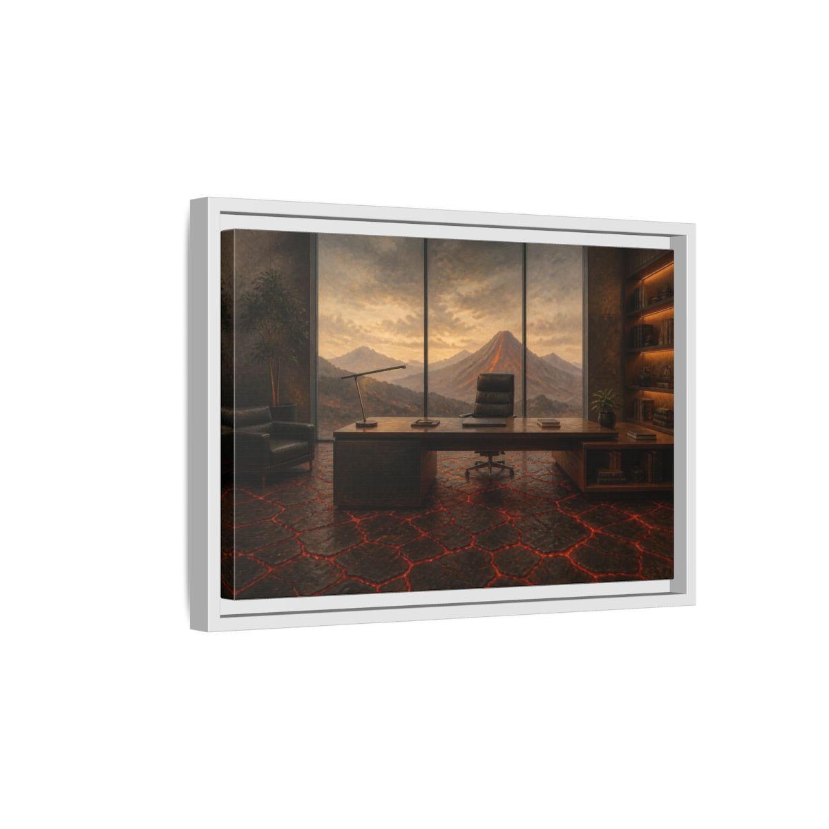 Side Mockup 4. Volcanic Office View shown as framed canvas print