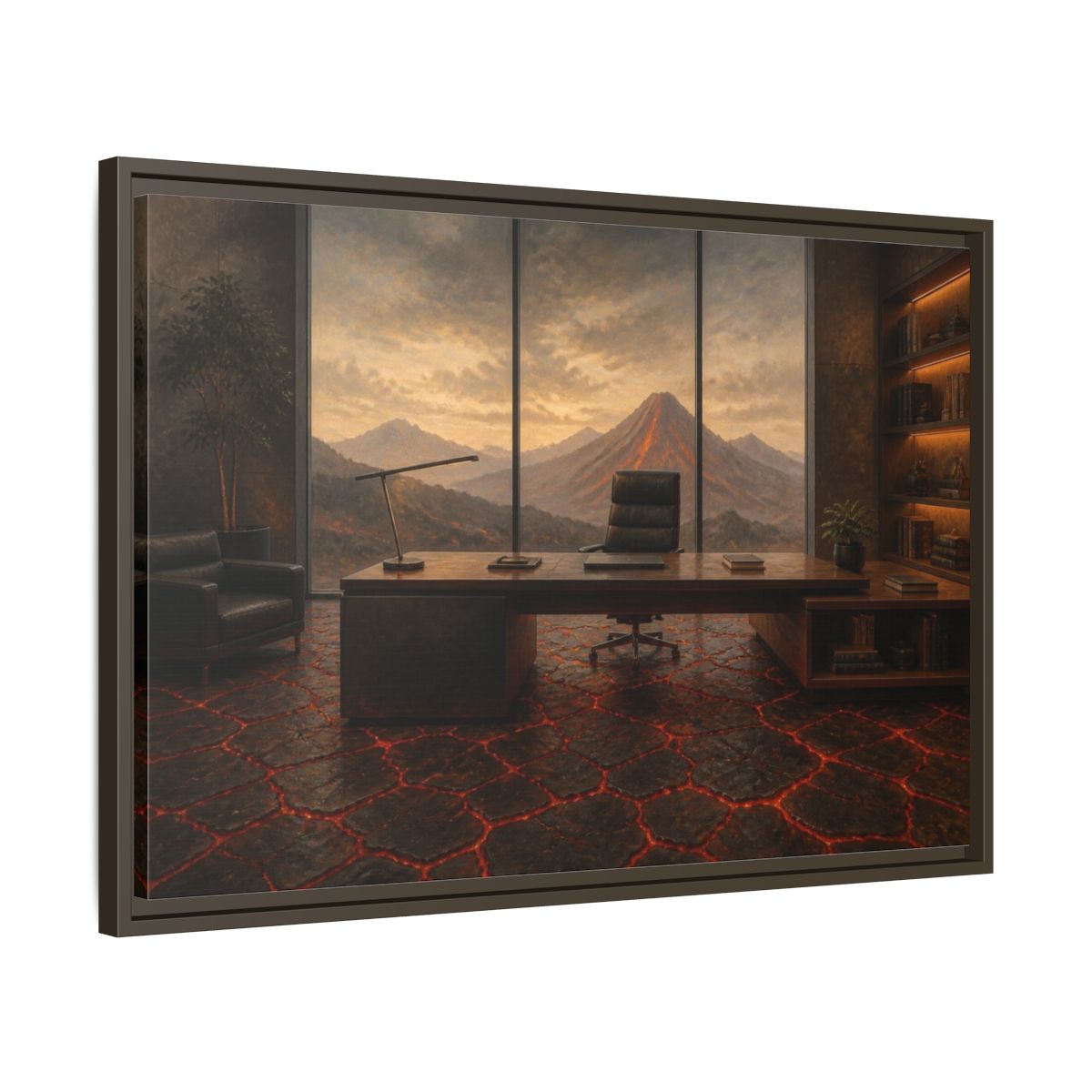 Side Mockup 11. Volcanic Office View shown as framed canvas print
