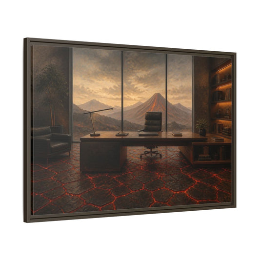 Main Mockup. Volcanic Office View shown as framed canvas print
