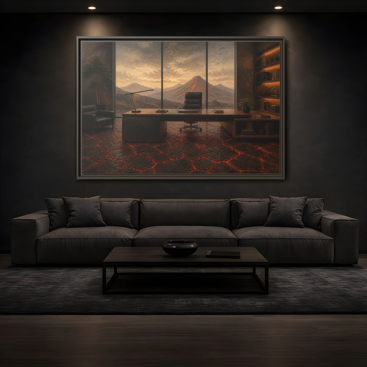 Mockup 3. Volcanic Office View shown as framed canvas print