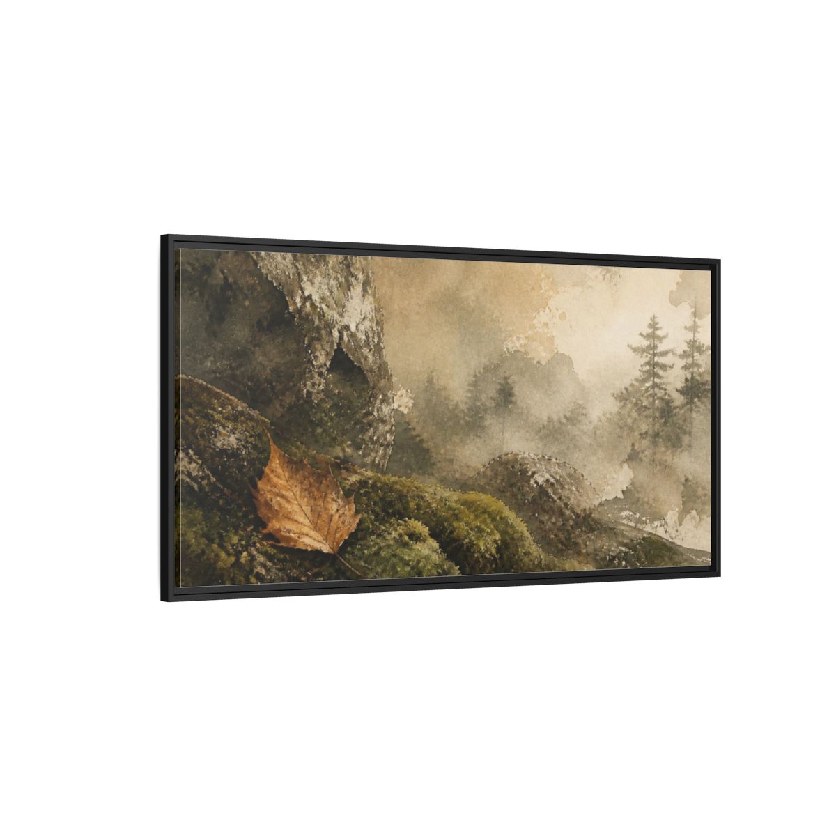 Side Mockup 5. Wabi Sabi Amber Leaf shown as framed canvas print