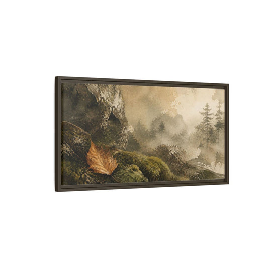 Main Mockup. Wabi Sabi Amber Leaf shown as framed canvas print