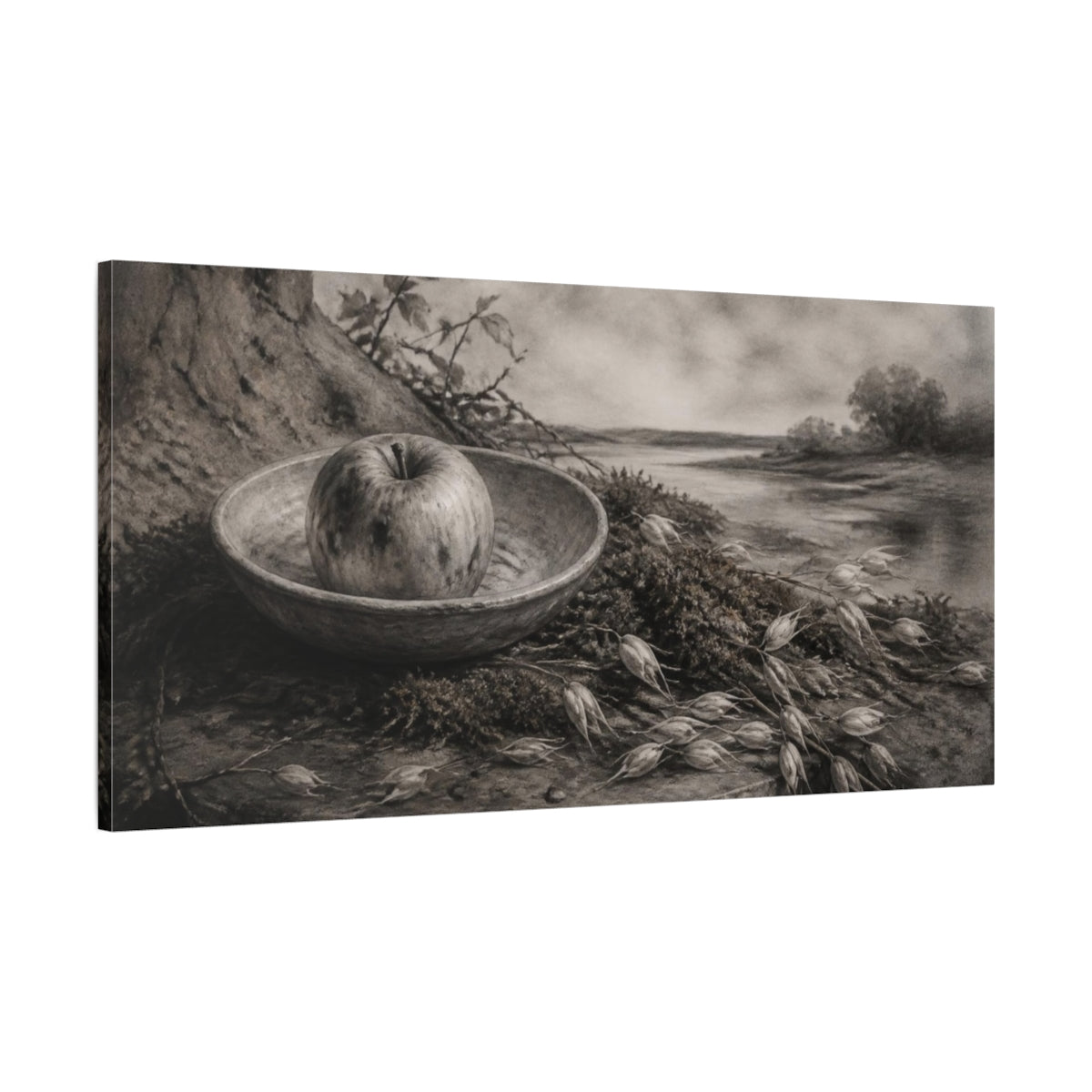 Main Mockup. Wabi Sabi Apple Bowl shown as canvas print