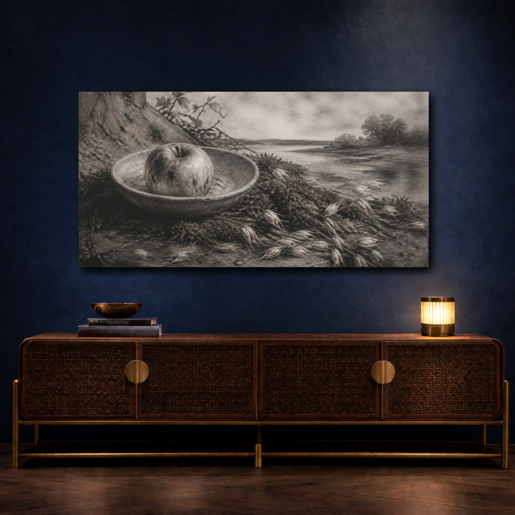 Mockup 4. Wabi Sabi Apple Bowl shown as canvas print