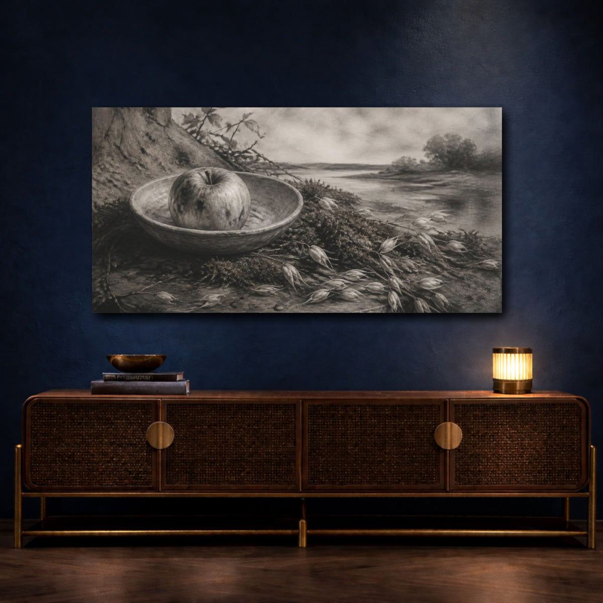 Mockup 4. Wabi Sabi Apple Bowl shown as canvas print