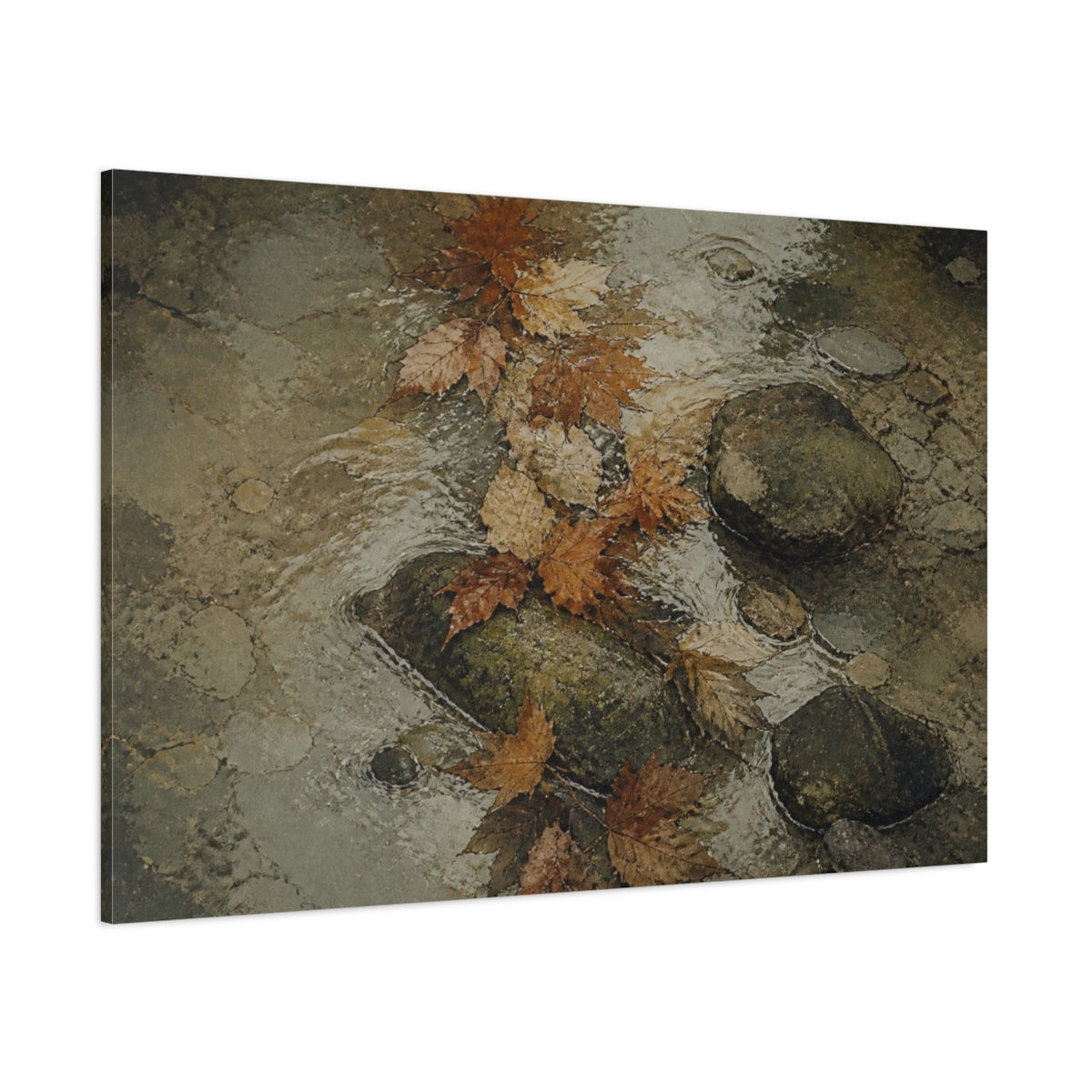 Side Mockup 1. Wabi Sabi Autumn Leaves shown as canvas print