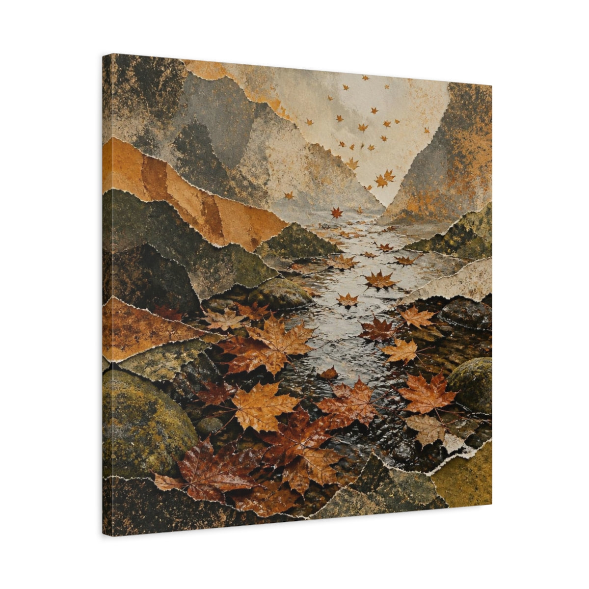 Side Mockup 4. Wabi Sabi Autumn Leaves shown as canvas print