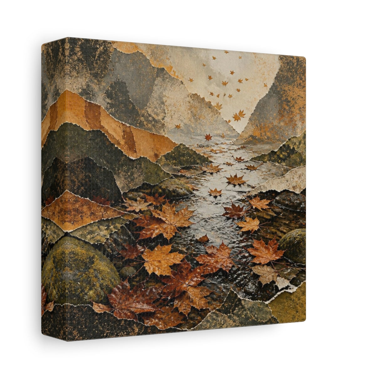 Side Mockup 2. Wabi Sabi Autumn Leaves shown as canvas print
