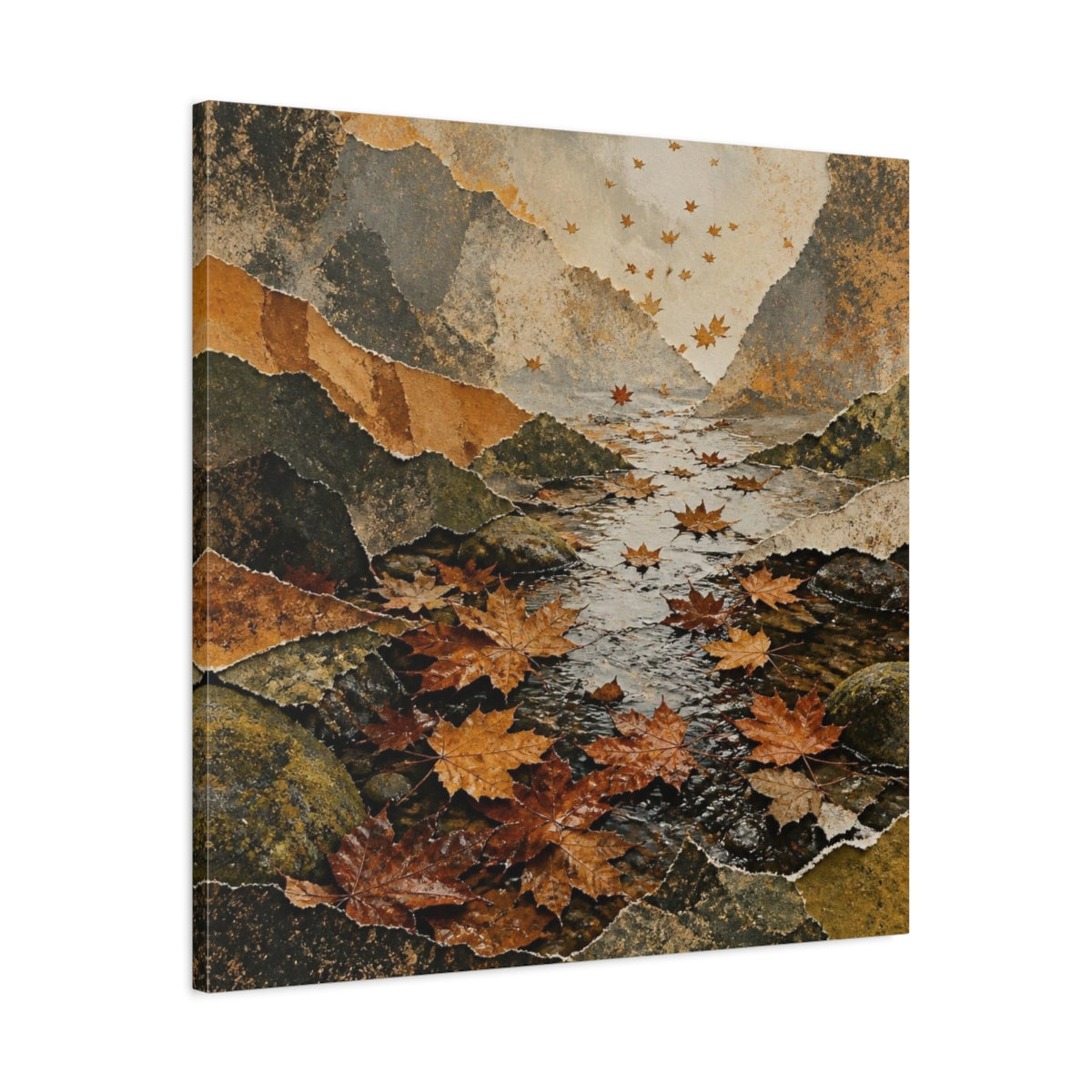 Side Mockup 3. Wabi Sabi Autumn Leaves shown as canvas print